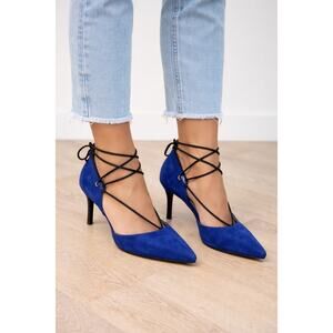 Topshop Blue Lace Up Pointed Toe Heels Womens US 6 EU 36